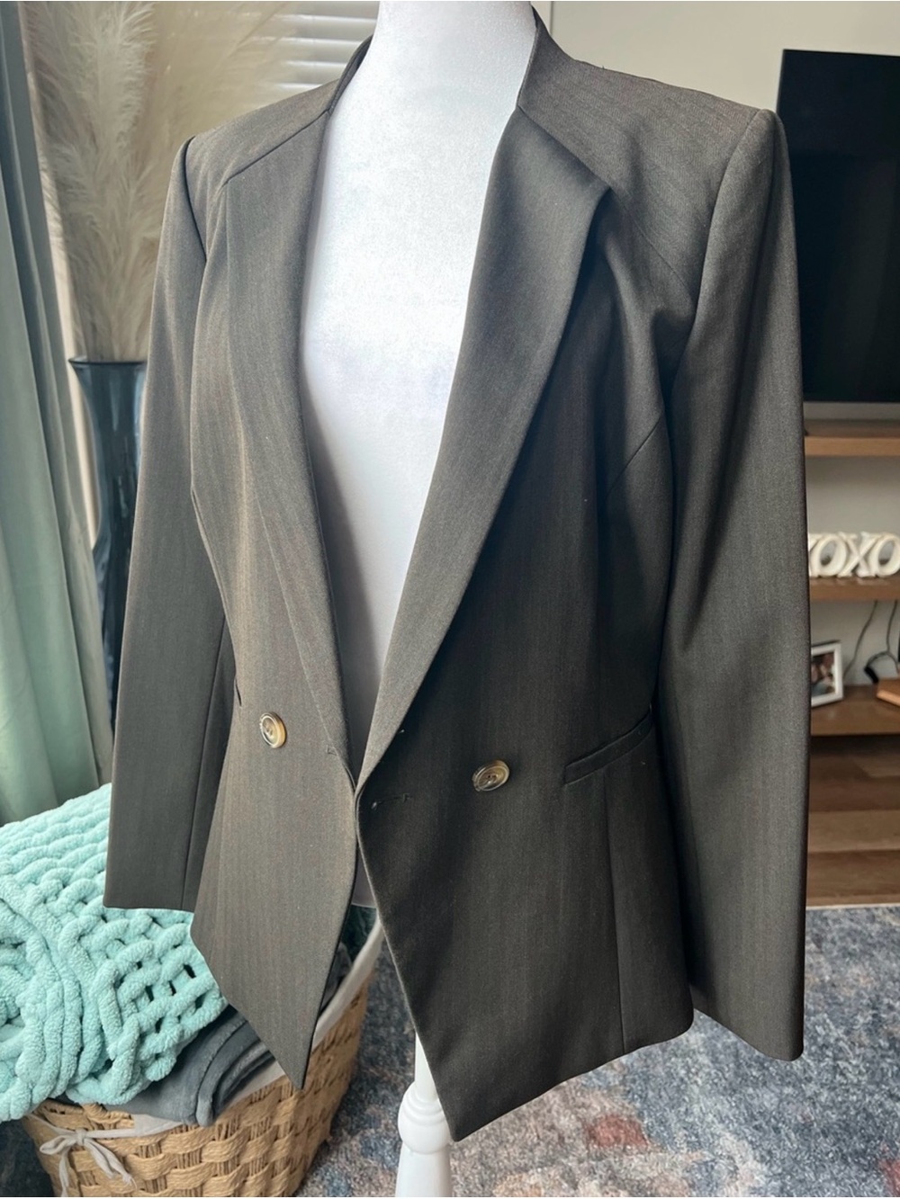 Olive green Tailored Double-Breasted pants suit-Antonio Melani